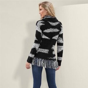 Questions - Black and Gray Knit Turtleneck Sweater
